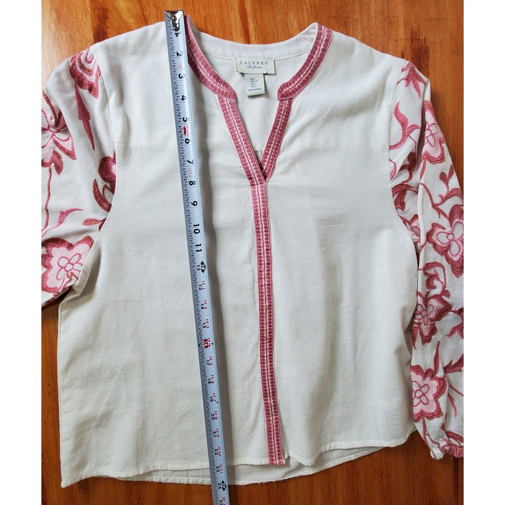 Calypso St Barth  Women's Large Embroidered Balloon Sleeves Pink White‎ Floral - Picture 6 of 10
